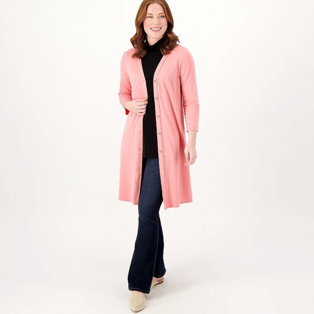 AnyBody Cozy Knit Button Front Long Cardigan - Rose (sz M) a566991